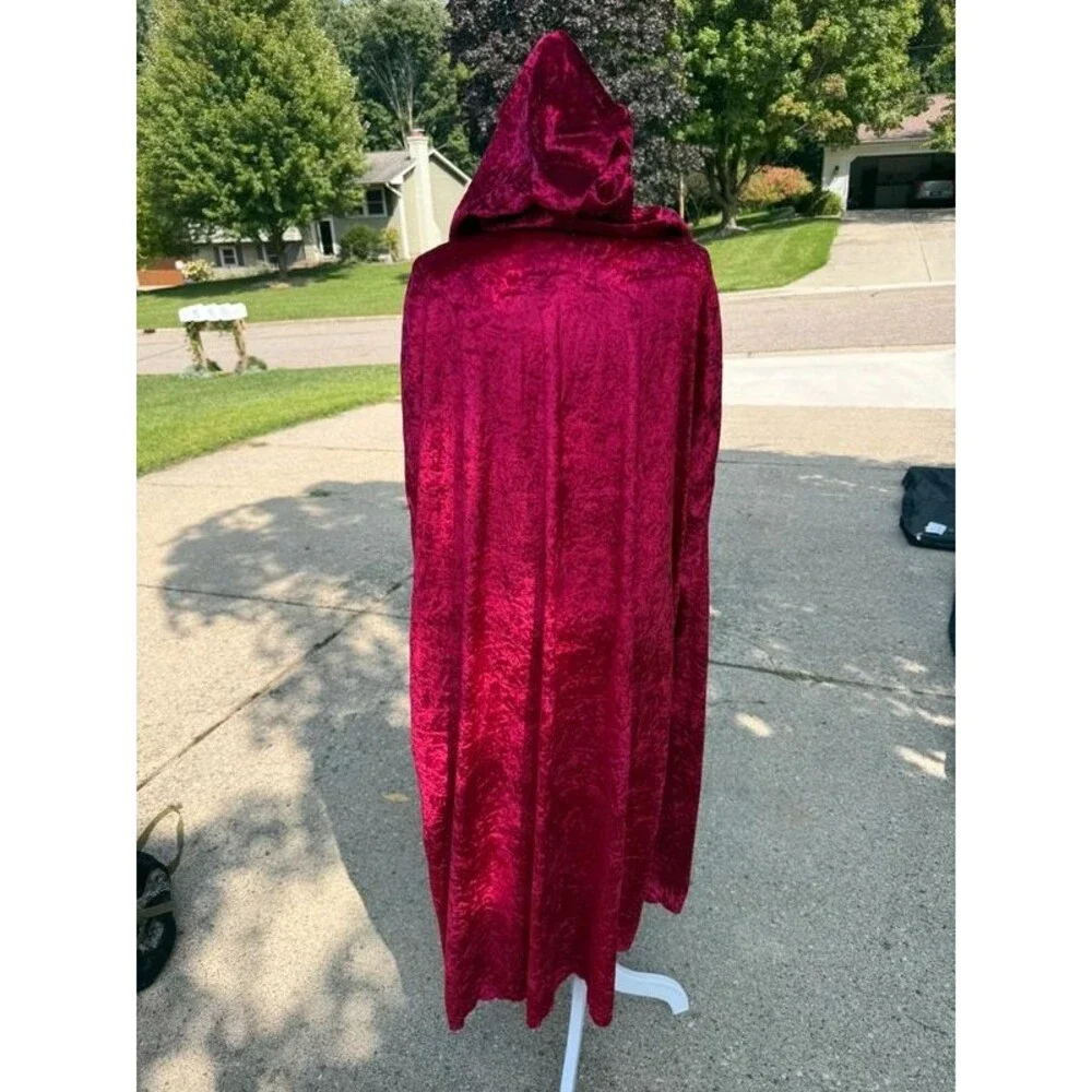 Adult red crushed velvet hooded cape